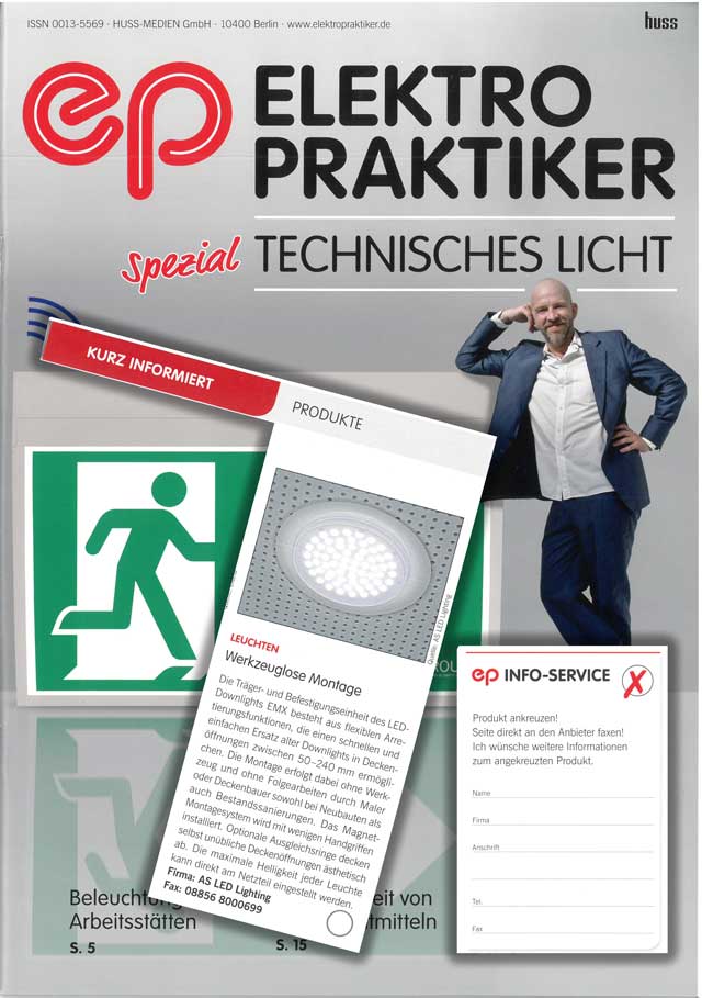 Werkzeuglose Montage verspricht EMX rund und wird als Highlight der Fachzeitschrift elektro praktiker spezial aufgegriffen