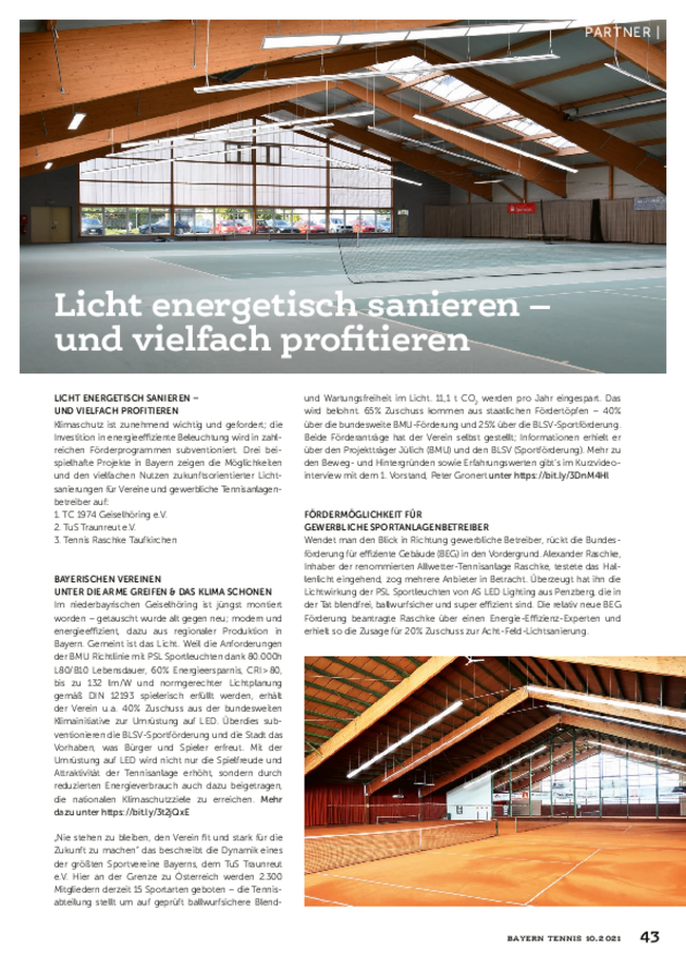 Pressespiegel Bayerntennis zu Lichtsanierungen und Förderungen