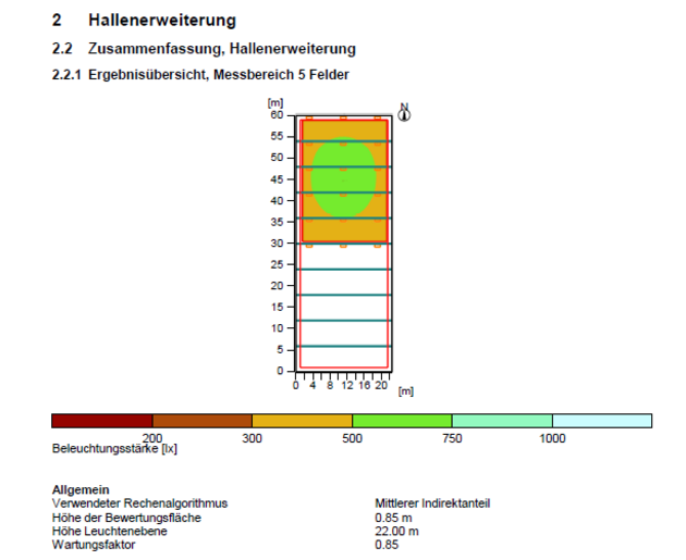 Lichtberechnung Hohe Werkshalle VTA
