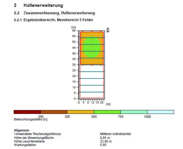 Lichtberechnung Hohe Werkshalle VTA